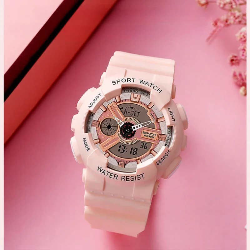 

Fashion Digital Watch Women Multi Function Waterproof Dual Time Outdoor Casual Sport Female Watches Calendar Led Light Chrono