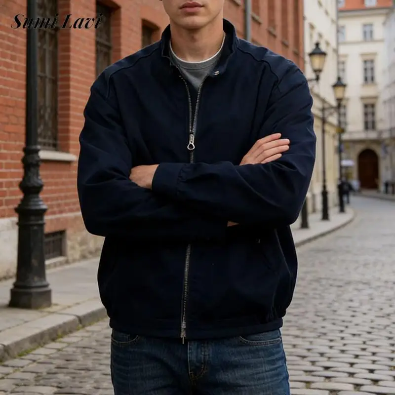 

Classic Mens Jacket Coat Vintage Solid Color Long Sleeve Zip-up Jackets Men Spring Autumn Fashionable Stand Collar Cardigan Tops