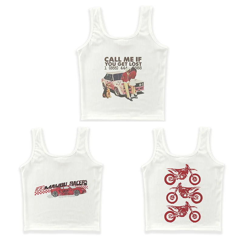 

2000s punk cool print short vest T-shirt Y2k style cute women's sleeveless baby vest street fashion Gothic women's clothing