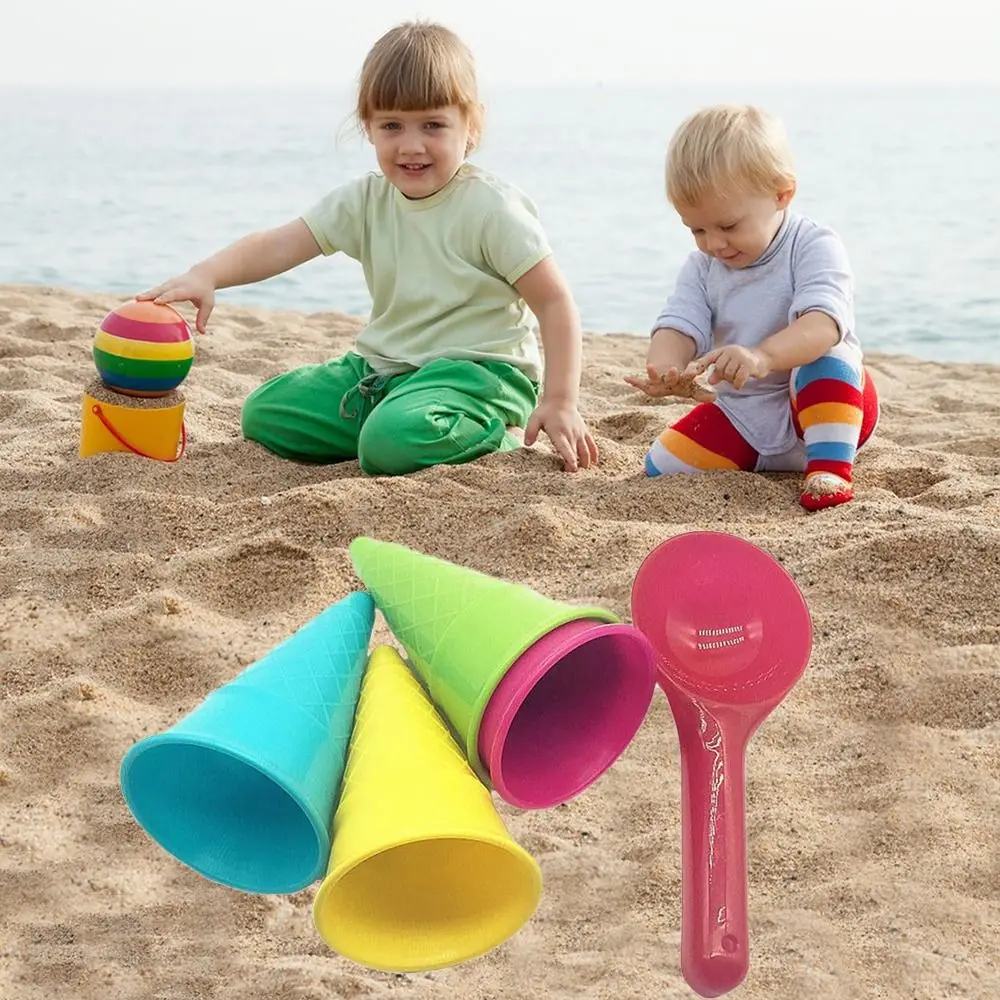 5PCS Plastic Digging Sand Tool Playing House Ice Cream Cone Model Beach Game Sand  Set Scoop