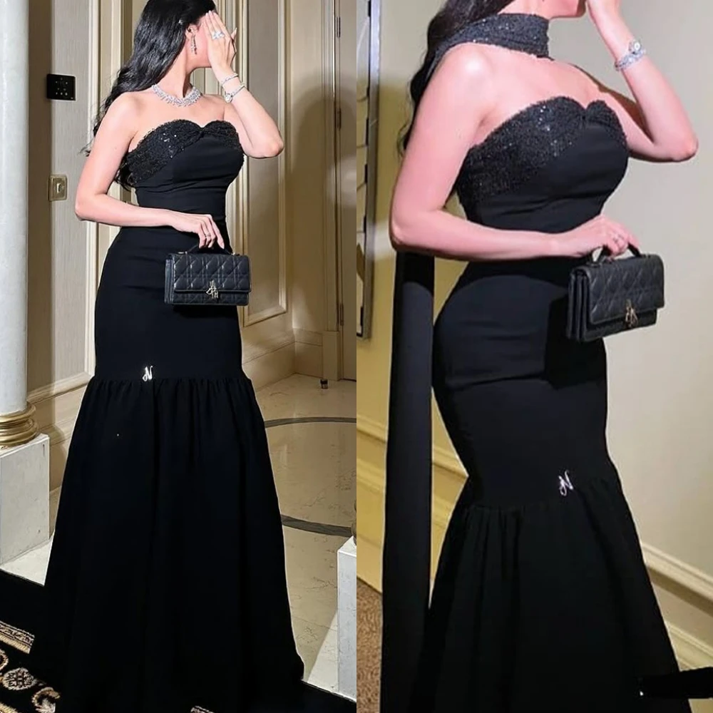 فستان سهرة مخصص بدون حمالات بدون أكمام حورية البحر بطول الأرض مزين بالترتر فساتين الحفلات الكلاسيكية للمناسبات الخاصة