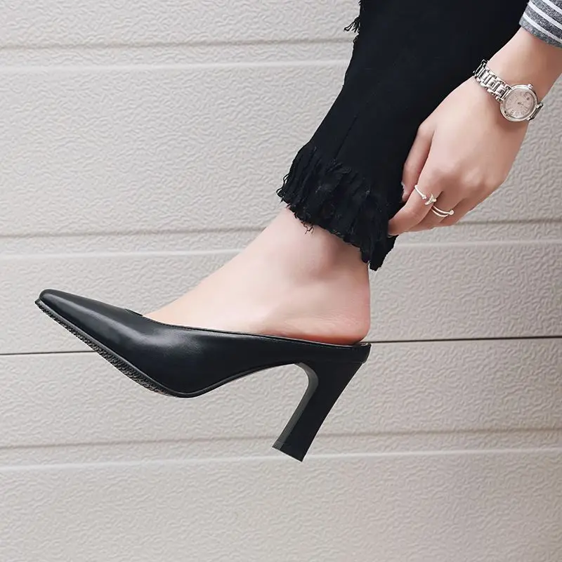 SIMLOVEYO 2026 الكلاسيكية المرأة البغل الصنادل ساحة تو 8.5 سنتيمتر كتلة كعب الانزلاق على موضة يؤرخ نمط أحجام كبيرة 44-46 سيدة الساخن #5