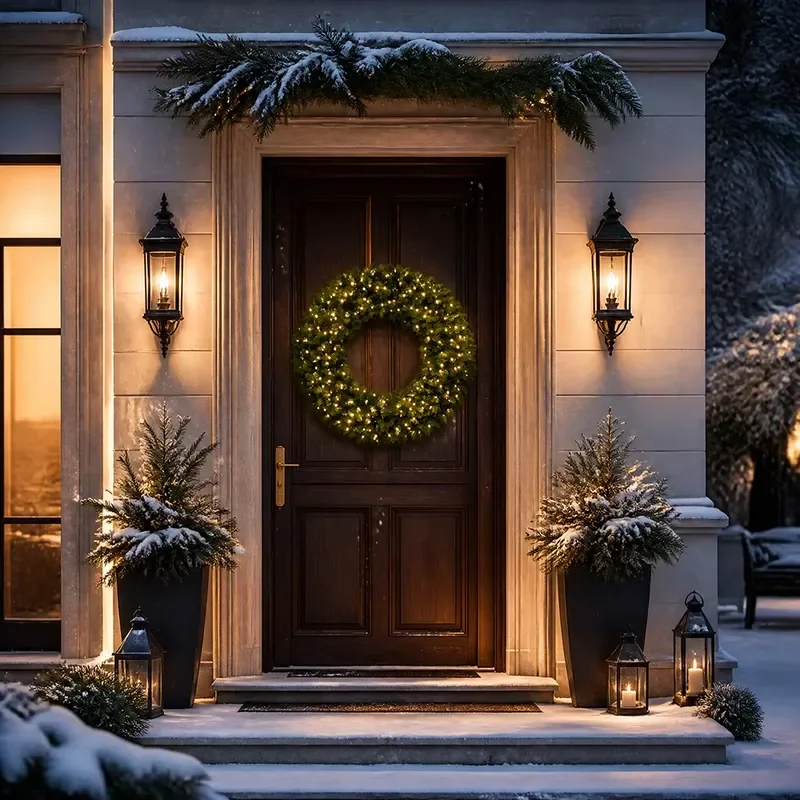 Customized OEM plastic fashion pre-installed LED lighting Christmas wreath, adjustable 1200 lamp beads, warm white 5mm, wool