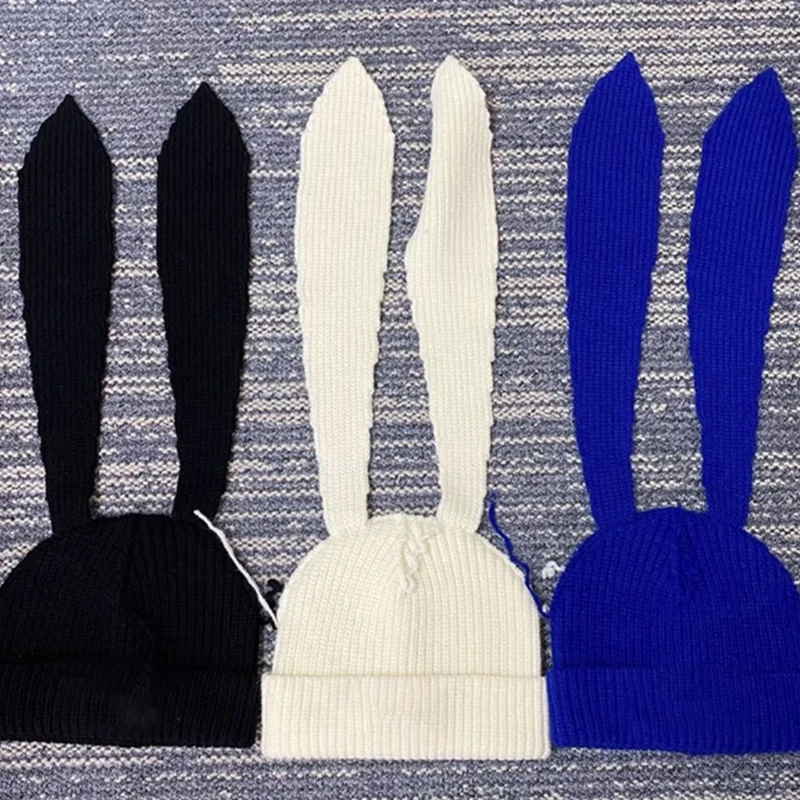 Bunny Ears Hat Woolen Knitted Hat Rabbit Soft Hat Cap for Women Girls Cosplay Party Kids Birthday Gifts