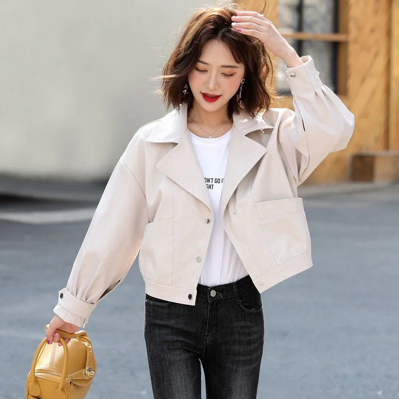 

2023 Vintage Solid Short Coat Womens Clothing Spring Fall New Thin Jacket Tops Ladies Long-Sleeved Loose Streetwear Outwear Tide