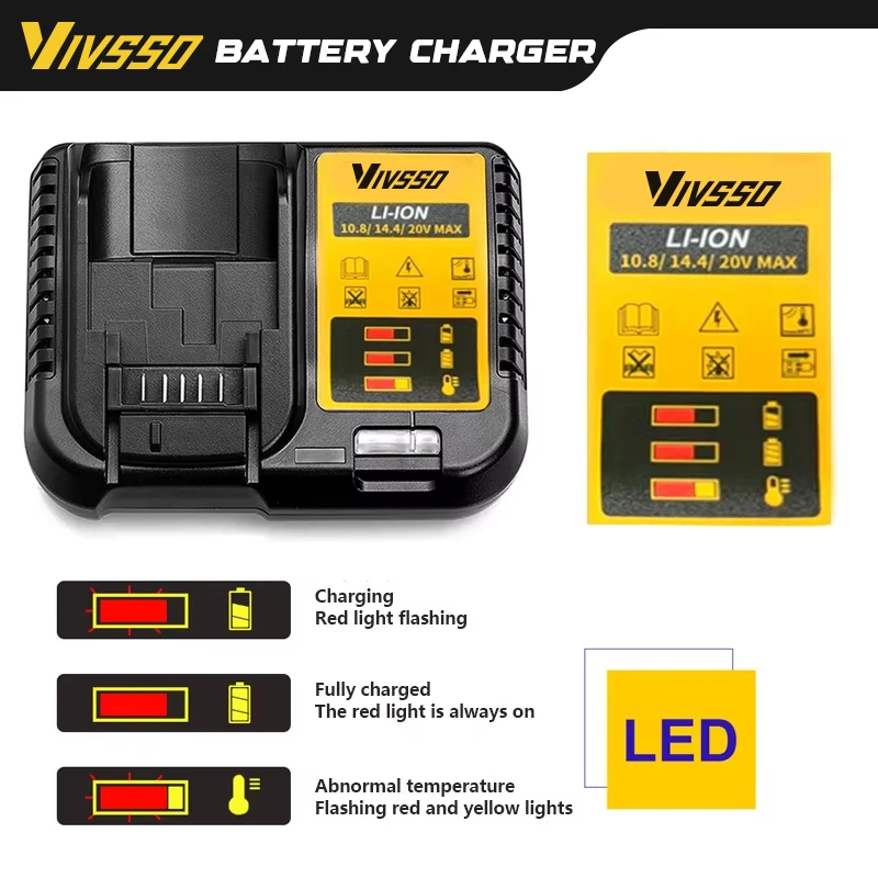 

VIVSSO Lithium battery charger can be used for charging dewalt plug-in batteries