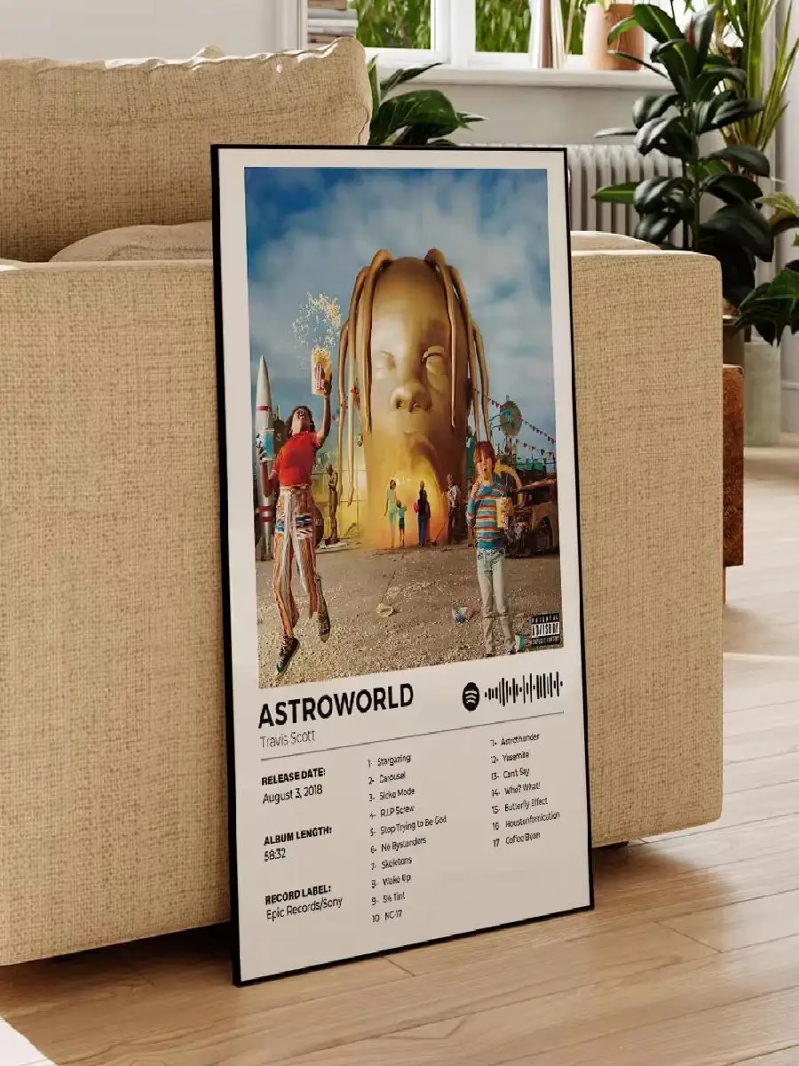 Modern Astroworld Travis Scott Rap Album Cover Art  Aluminum Frame Canvas Painting Posters for Living Room Home Decor  Music Gif