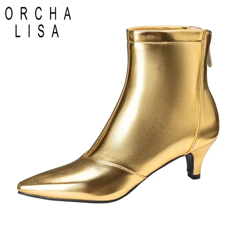 

ORCHA LISA 2025 Дизайнерские женские ботильоны с острым носком Маленькие каблуки 5,5 см на молнии Плюс Размер 46 47 48 Сексуальная вечеринка для свиданий Короткая Bota