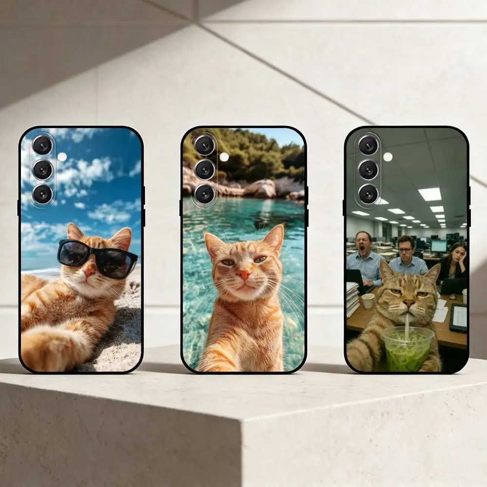 Funny Cat Samsung Galaxy A91,80,73,72 ,71,53,52,32 ,31,22,21s,20, Soft Black Shockproof and scratch-proof Phone Case