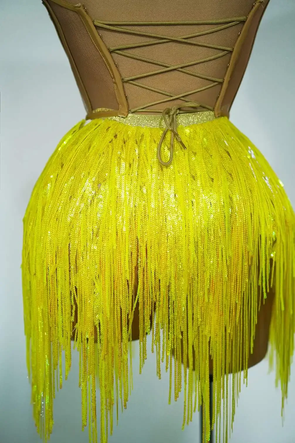 Fringe 2 Pcs Set Dress Design Dance Costume Women Birthday Party Night Club Stage Wear Sparkly Crystals Backless Sexy Drag Queen