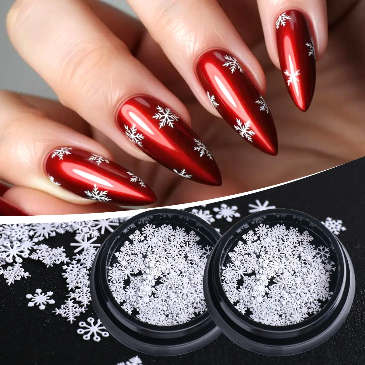 2 Stück Mini weiße Schneeflocken Nagel Metall Pailletten Winter dünn Schnee Schmuck Dekor Weihnachten Neujahr Party Detail Handwerk Flocken Scheiben