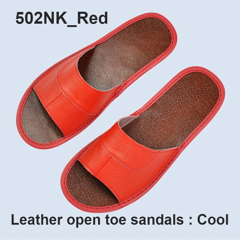 Genuine Cow Leather Slippers Homes in indoor slipper summer men women elderly non-slip cool sandals casual single Slides shoes