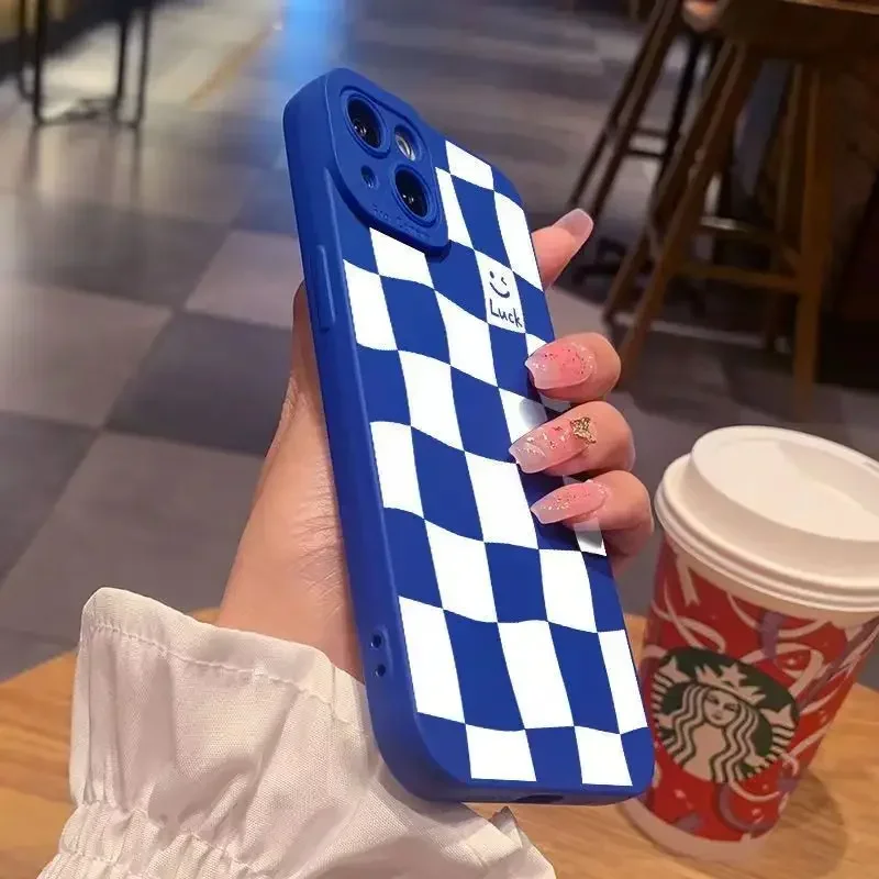 White Grid Phone Case For iPhone 14 13 15 Pro Max 11 12 Pro Mini 7 8 14 15 Plus X XS Max XR Shockproof  Fashion Case Back Cover