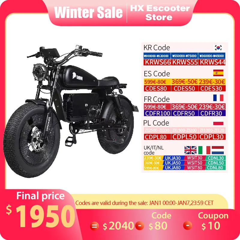 HX 3000W 60AH Adult Ebike Electric Bike 48V 78KM/H 20 inch Fat Tire Motorcycle Electric Bicycle Off-road Cycling Bike