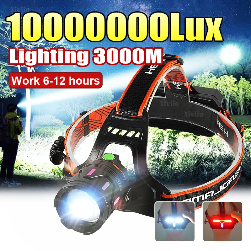 

Сверхмощный налобный фонарь 1000000LM 800W, перезаряжаемый светодиодный фонарь 18650, суперяркая лампа для активного отдыха, рыбалки и кемпинга