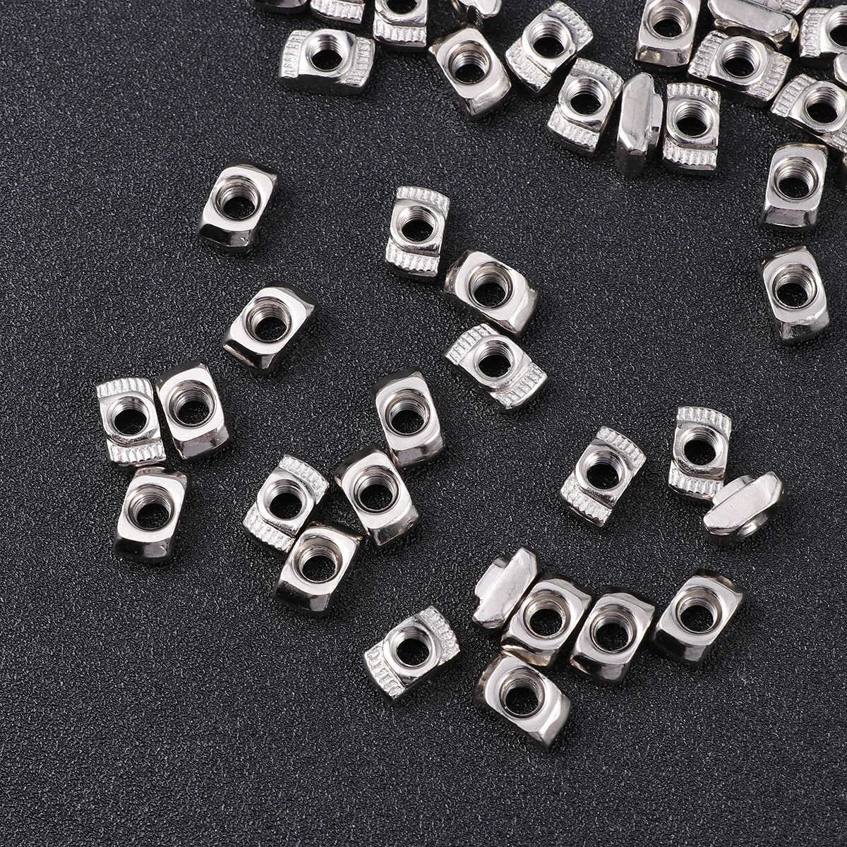 

100Pcs Aluminum Profile T-Nuts Nickel Plated Carbon Steel for 20x20mm European T Slot Extrusions M4x10x6 Automatic Locking