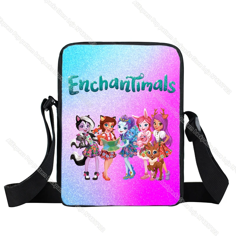 Bolsa de ombro Enchantimals dos desenhos animados para meninos e meninas, Anime Crossbody Bag, Bolsas japonesas Harajuku Student Messenger