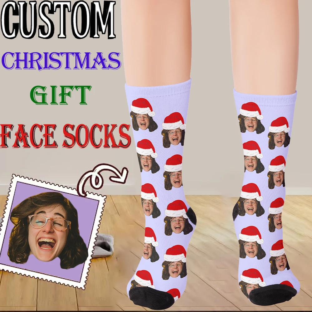 

Customized Christmas face socks for men women 3D printing fashion Long socks DIY Christmas surprise gifts for family and friends