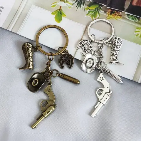 서부 카우보이 키 체인 카우보이 모자 부츠 텍사스 농장 키 체인 금속 키 체인 절묘한 선물