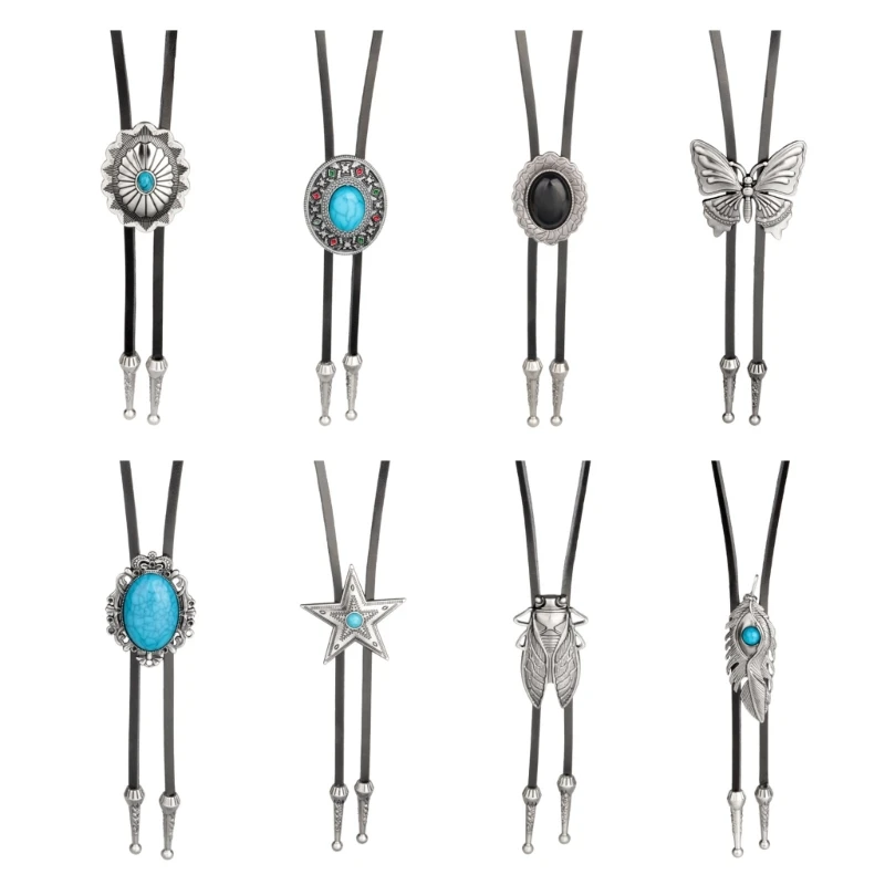 

Bolo Tie for Men Western Cowboy Necktie with Turquoises Buckle Gentleman Formal Meeting Costume Accessories