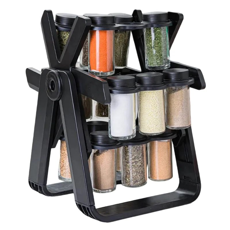 

Household Rotating Glass Spices Storage Rack Set Kitchen Rotation Cabinet Seasoning Rack