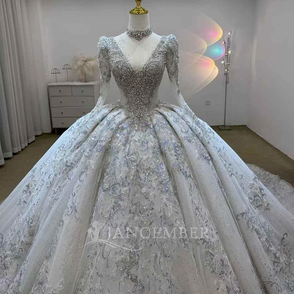 Personalizado elegante vestido de baile princesa vestidos de casamento mangas compridas plissado organza feito vestido de noiva tribunal trem vestidos de novia boda