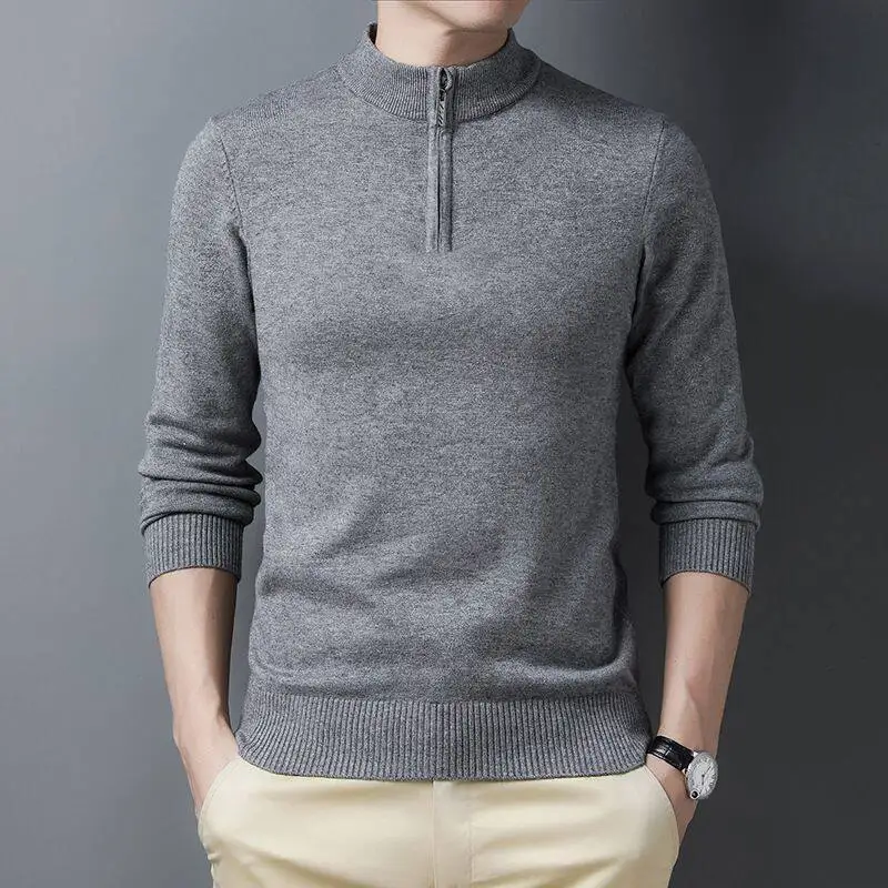 

Мужской вязаный свитер с воротником-молнией Thiened Mid-Ne Pure Color, теплая основа irt Ci Walk, хлопок Coolmax Fiber Long Sve