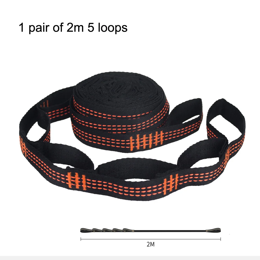 Pair of Special Reinforced Polyester Hammock Straps 2 Meters 5 Loops Adjustable Tree Hanging Belts Hammock Ropes