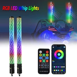 2FT RGB Whip Lights Spiral LED Whip Light with App Remote Control for Jeep UTV ATV Off-Road RZR Polaris Truck