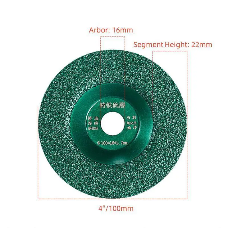 1PC 100mm Vacuum Brazing Diamond Grinding Disc Thickening Silicon Carbide Grinding Wheel Cup Iron Stainless Steel Grinding Disc