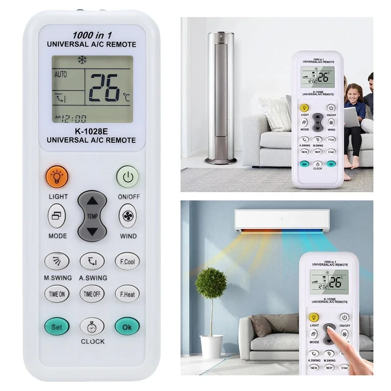 Control remoto universal para aire acondicionado LCD K-1028E para Panasonic, Gree, Sharp, Fujitsu, Helton, Haier, Hemilton, Hicon