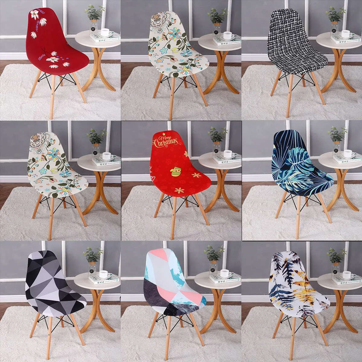 

Shell Chair Cover Fashion nordic christmas cover Elastic Armless Scandinavian Chair Kitchen Bar Seat Cushion Furniture protect