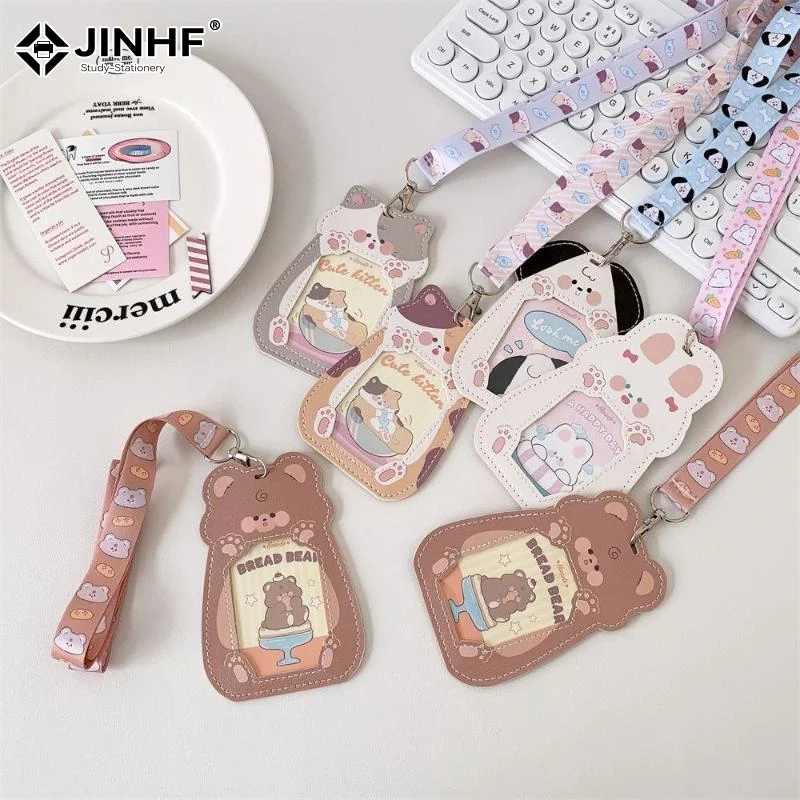 Animal PU Transparent Id Card Holder with Lanyard Children's Bus Card Case Student Campus Card Holder Cards Sleeves Badge Holder