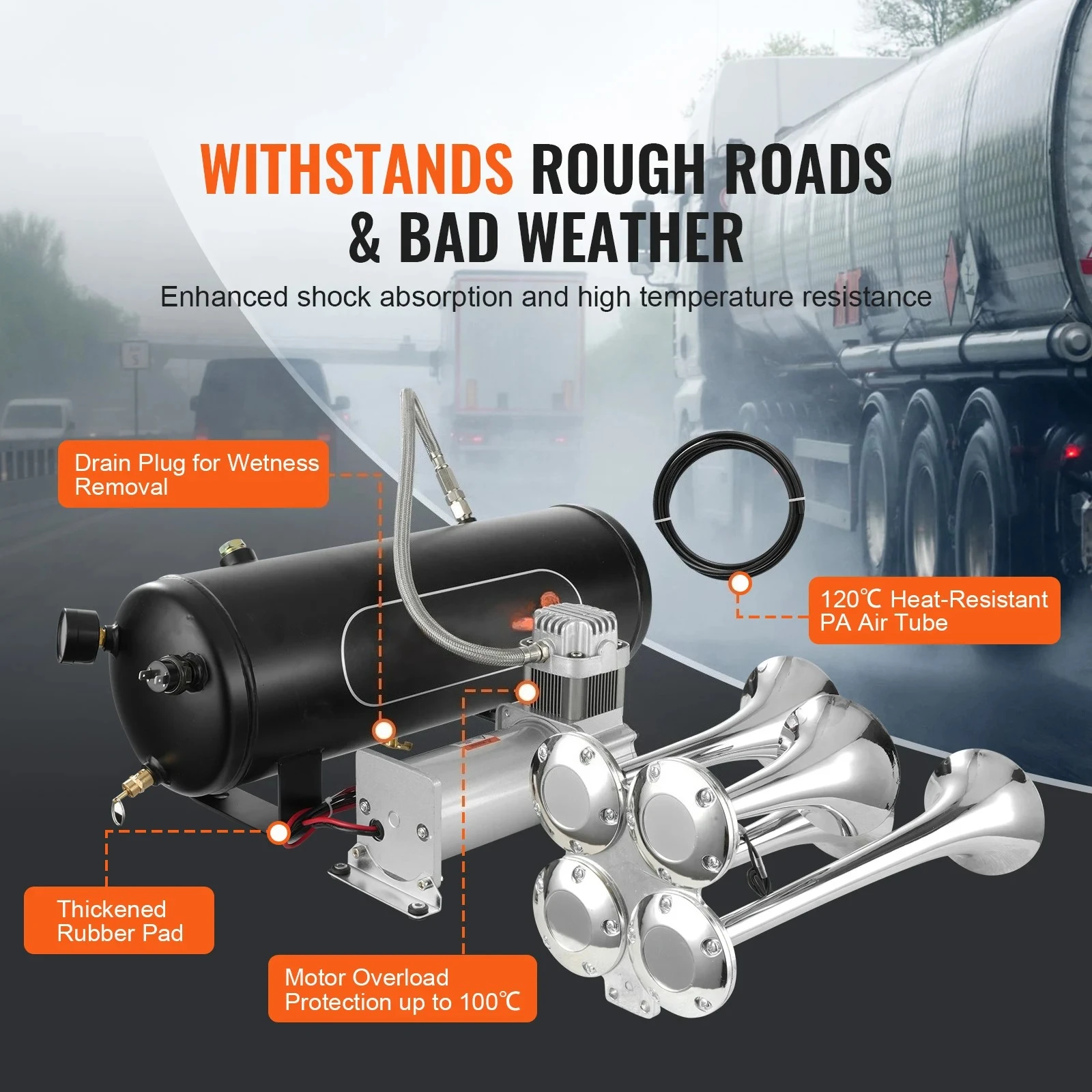 Train Horns Kit 4 Trumpet Air Horn Kit 150dB Train Horns 12V 120 psi Air Compressor for Car Truck Train Van Boat Pickup view 3