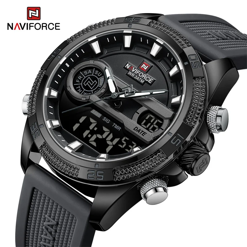 

NAVIFORCE Quartz Watch For Men Silicone Bracelet Sport Wristwatches Waterproof Alarm Clock Analog Digitals Clock Reloj Hombre