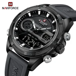 NAVIFORCE-Relógio Quartzo Masculino, Pulseira De Silicone, Relógios De Pulso Esportivos, Despertador Impermeável, Analógico Digitais