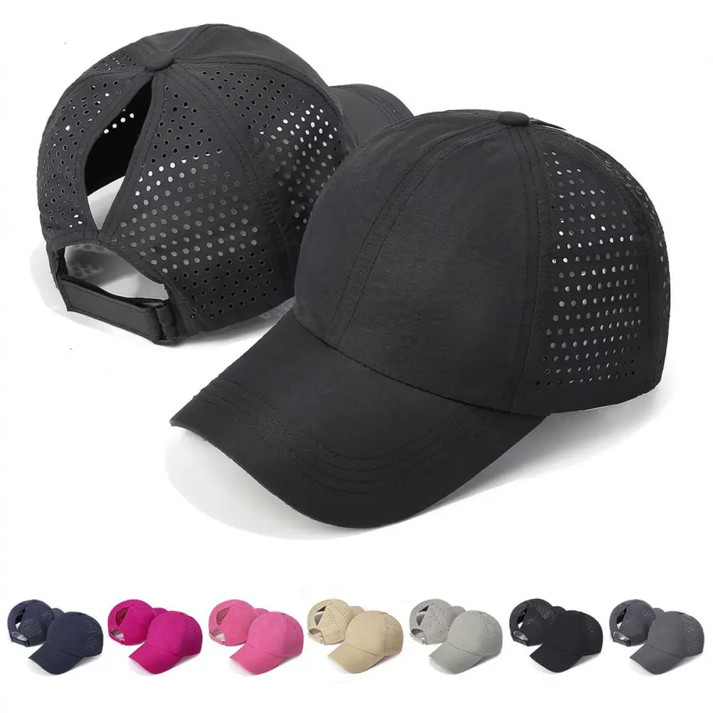 Women Ponytail Baseball Cap Breathable Mesh Summer Sun Hat Adjustable Quick Dry Outdoor Travel Running Sporty Visor