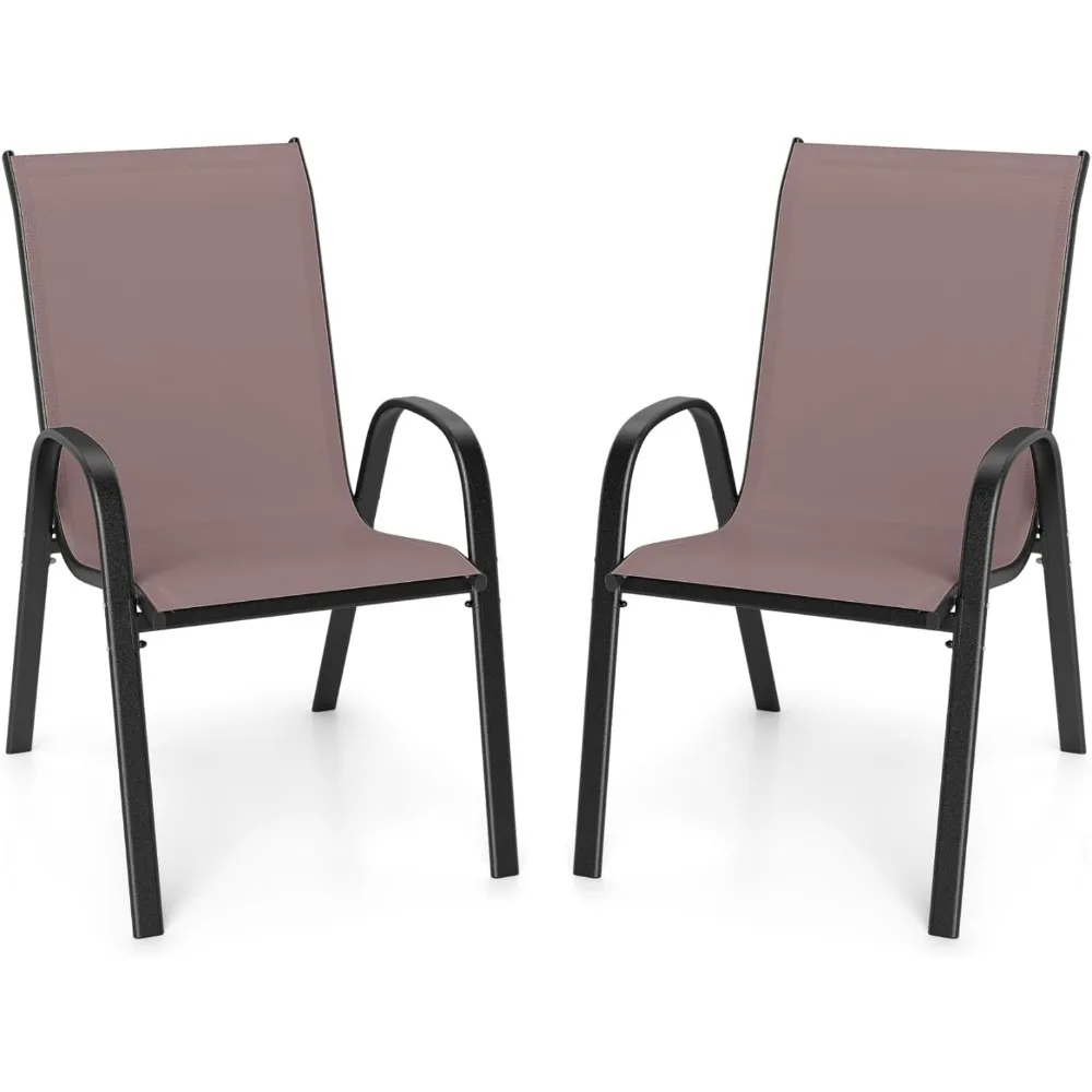 Outdoor Stackable Patio Chairs Set of 2, Breathable Fabric, Armrests, Weather-Resistant, Up to 330 LBS