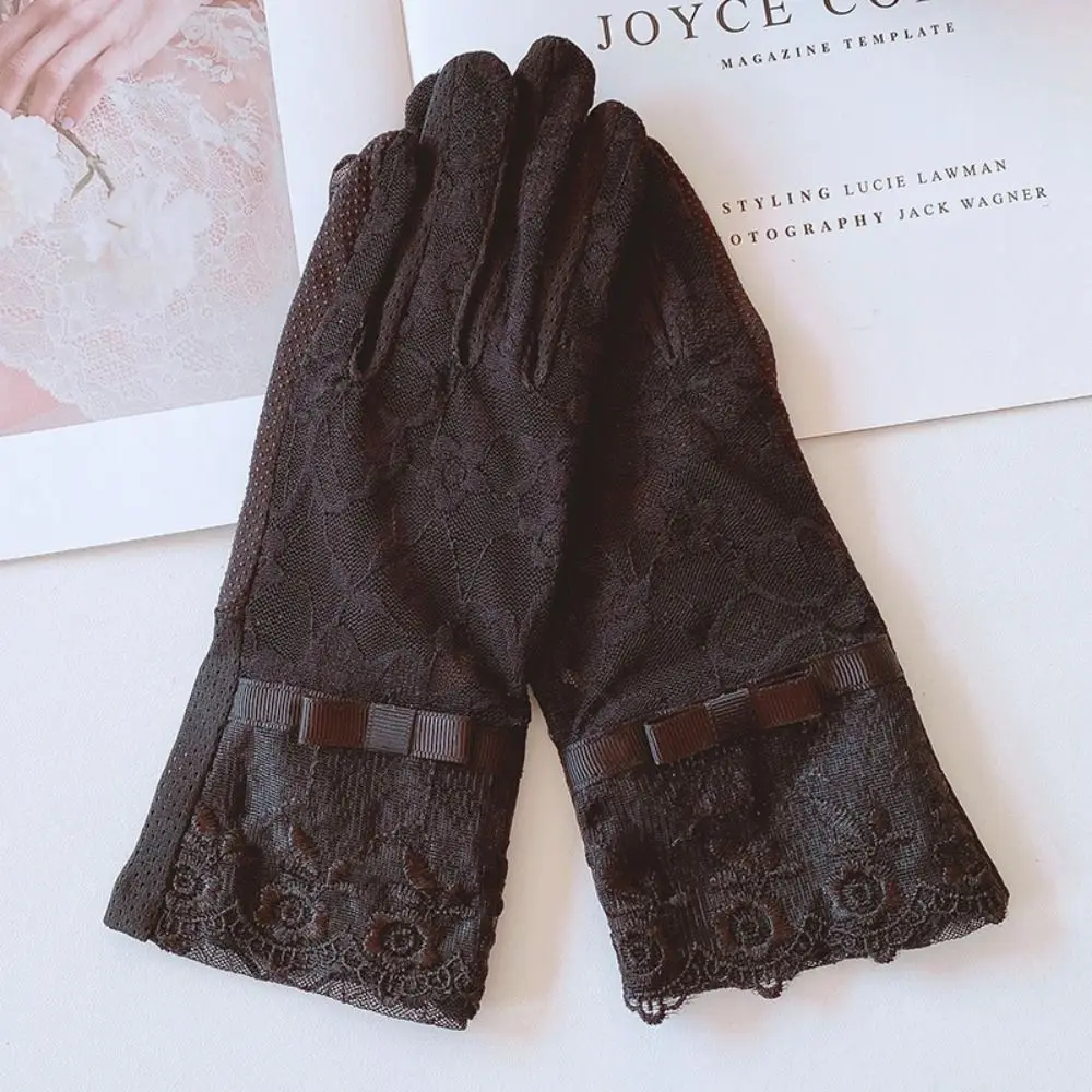 Women Lace Driving Sun Protection Gloves Ice Silk Anti Ultraviolet Sunscreen  Gloves