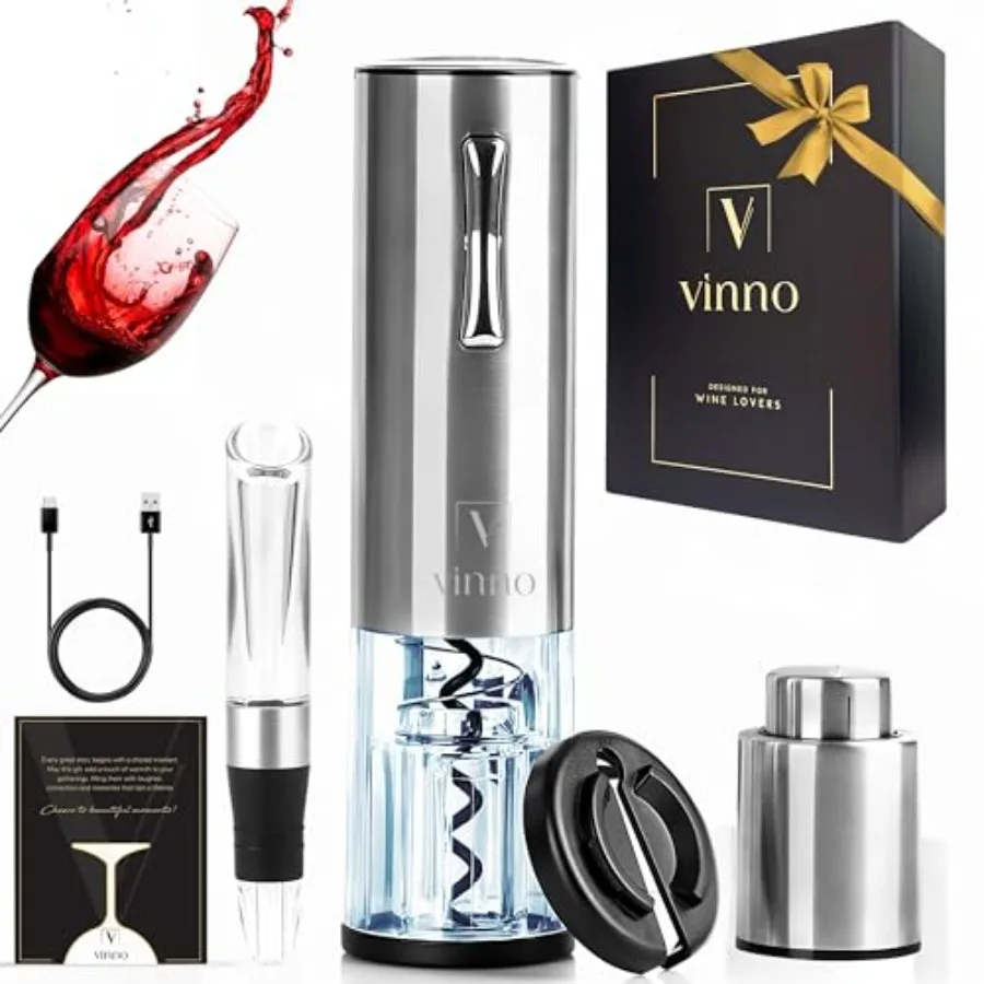 Electric Wine Opener Set Rechargeable Wine Bottle Opener with Foil Cutter Aerator Vacuum Stopper USB Cable Luxury Wine Gift Set