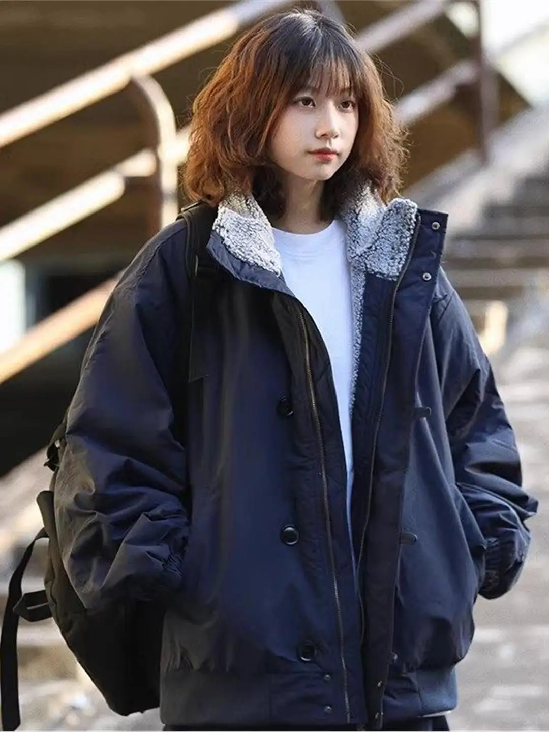 

Ретро-японская утепленная куртка из хлопка и бархата с воротником-стойкой, свободного кроя, для мужчин и женщин, зимняя верхняя одежда