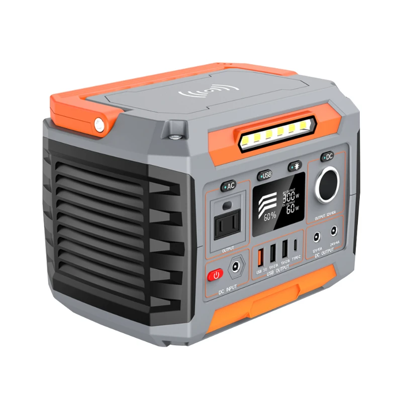 

Outdoor emergency 300w portable power station solor generator energy storage power supply with wireless charging