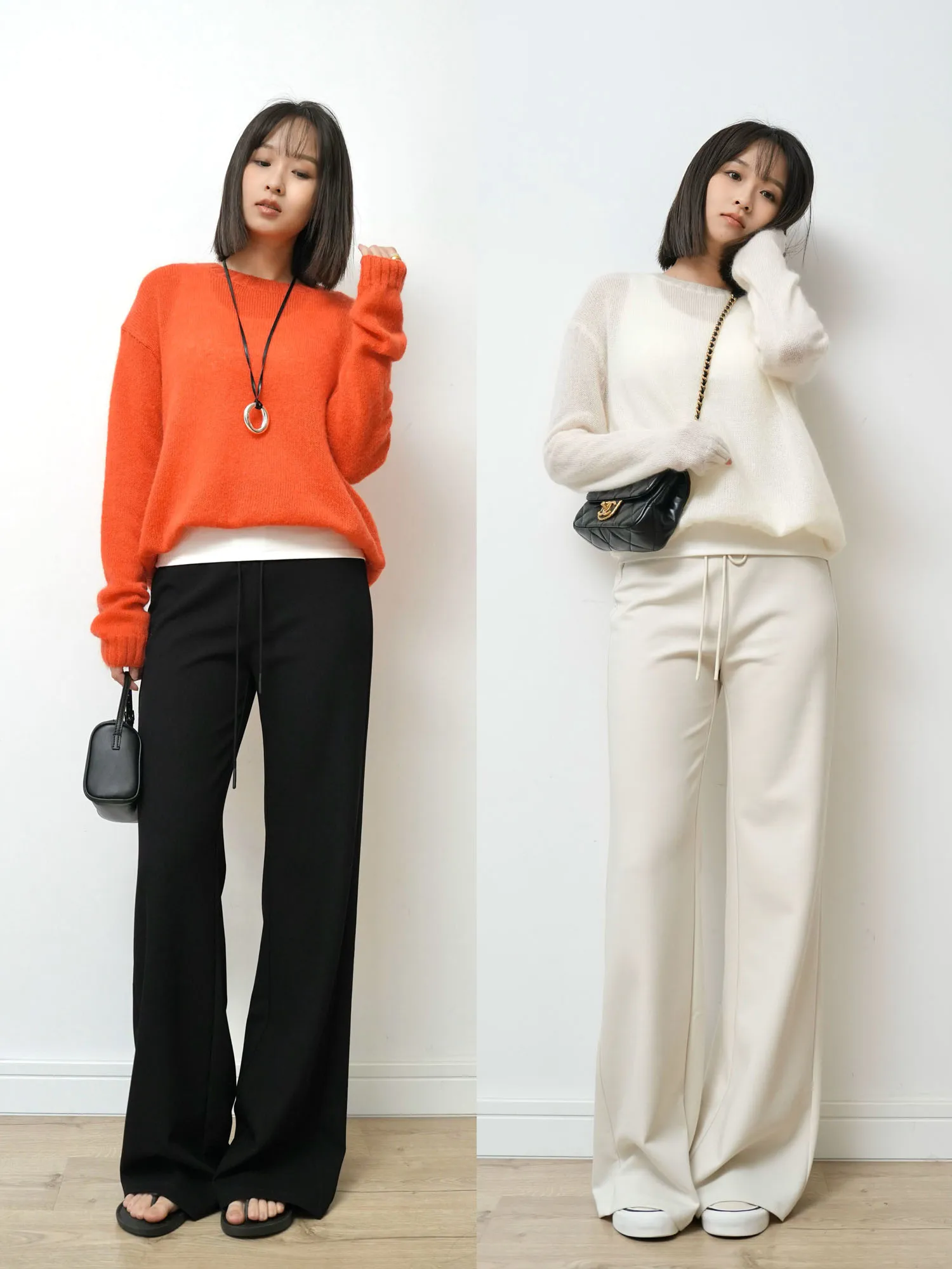 

Viyoung round Ne Loose Knitted Sweater Maha Hair Transparent Lazy Sle Women's Faion Spring Long Sve Color