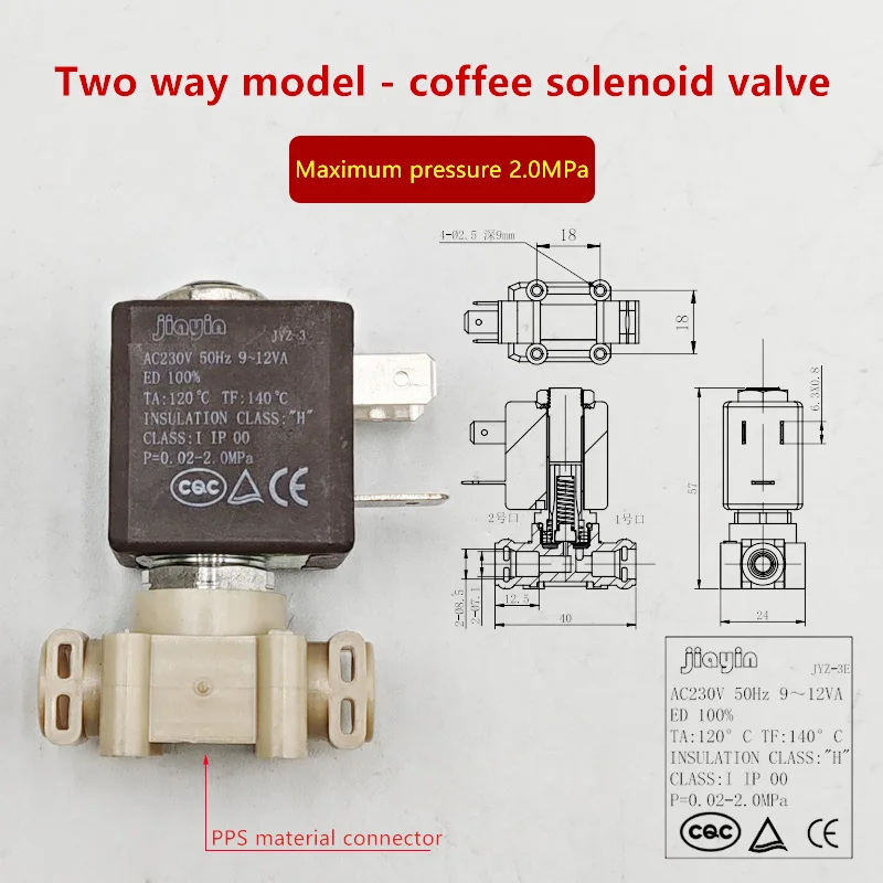 Válvulas solenoides de control de 2/3 vías de 230V y válvulas de vapor resistentes a altas temperaturas, accesorios para máquina de espresso 2