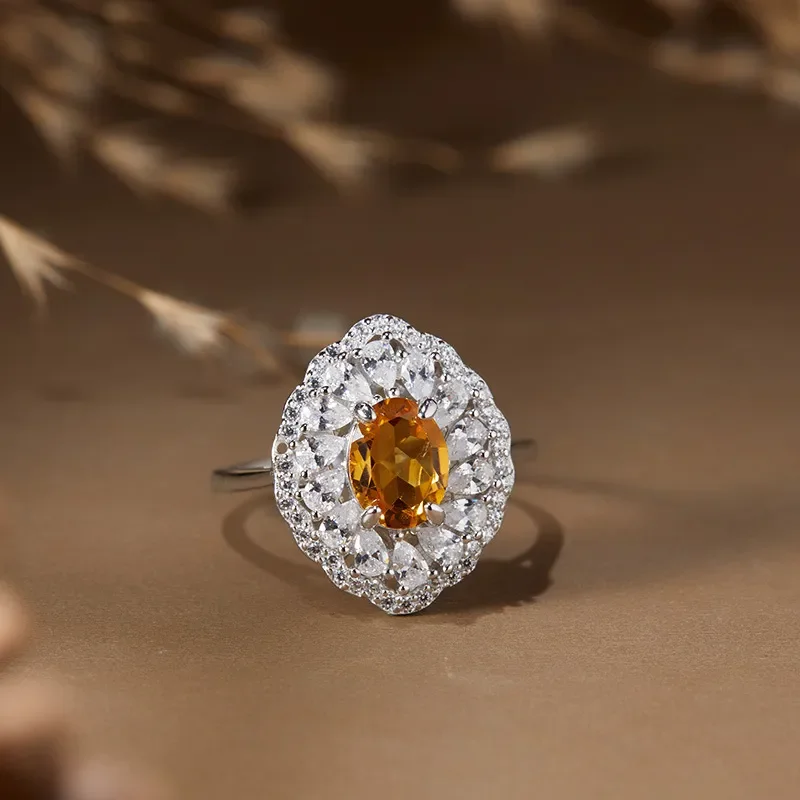 Natural amethyst citrine olivine garnet topaz emerald colored treasure ring women's s925 silver live broadcast explosion