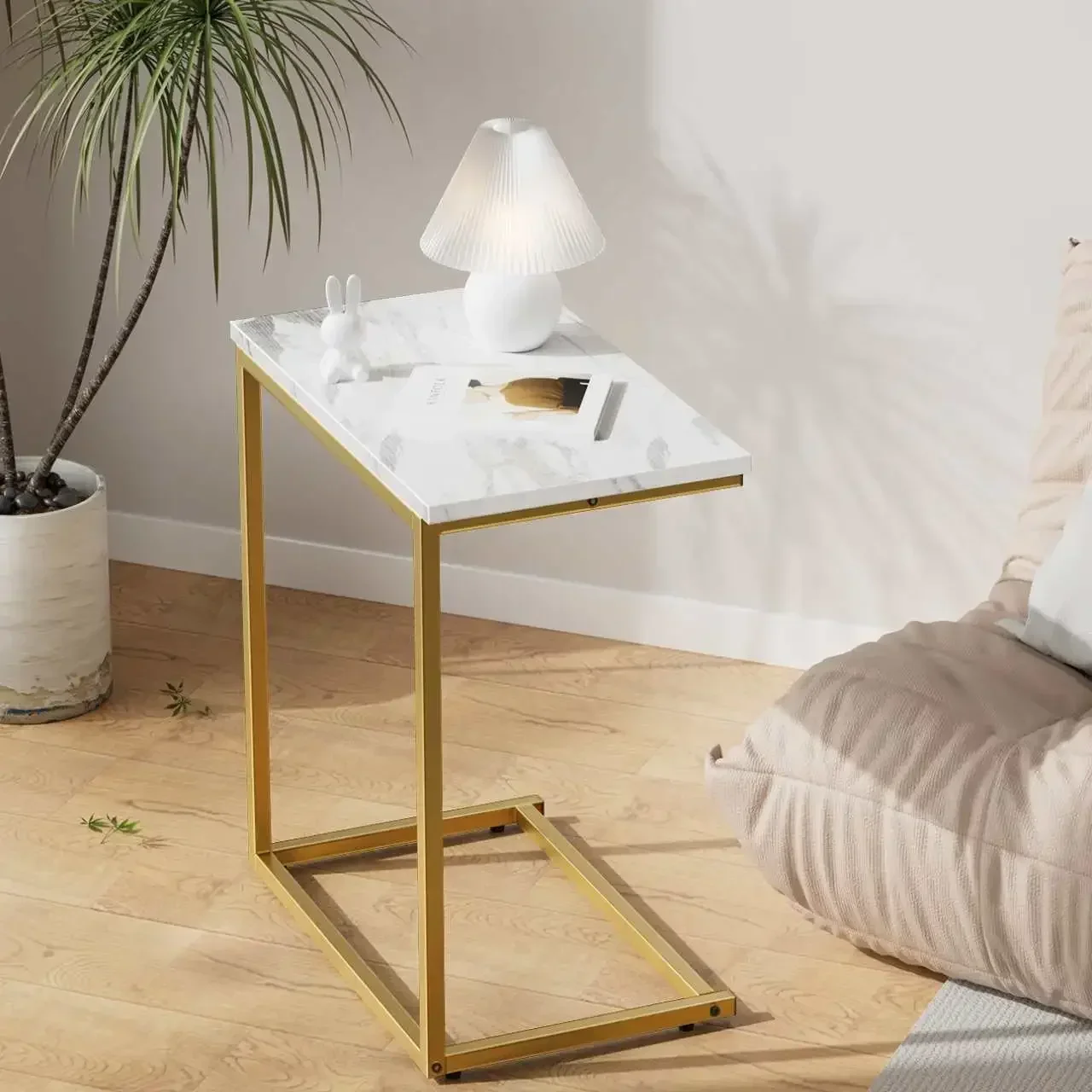 

Shaped End Table, Vintage Side Table for Couch, Laptop, Coffee, Snack, Sofa Side End Table C Shape for Living Room