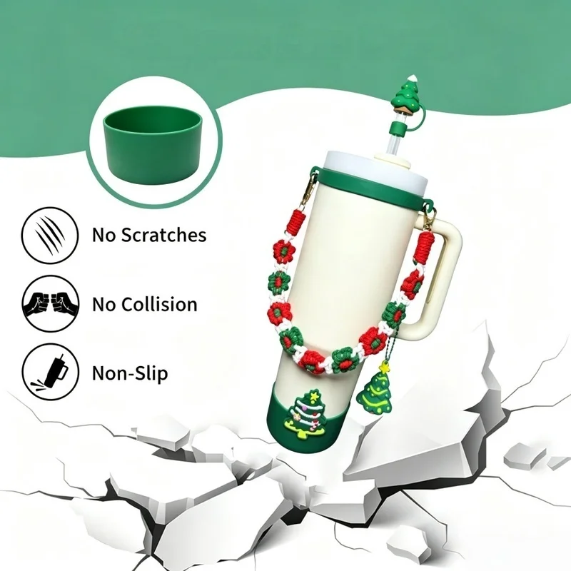 5pcs/set Christmas Tree Cup Holder for Stanley 40oz Tumbler Silicone Straw Topper Cup Boot Protector Ornament Pendant Decorative - view 6