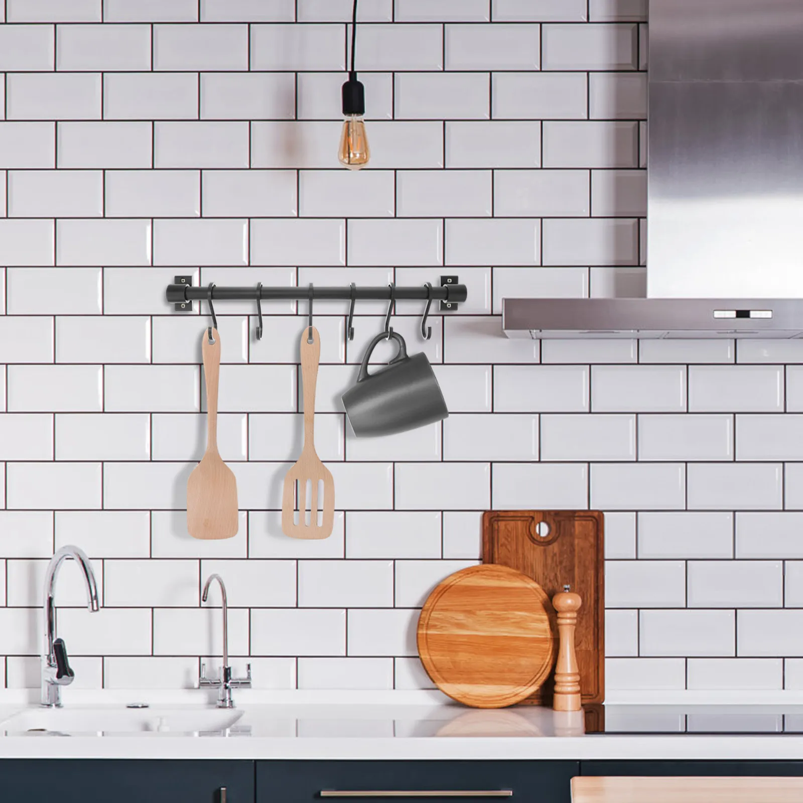 1Pcs Kitchen Hanging Hook Shelf Heavy Duty Wall Mounted Utensil Storage Rack for Cabinets Coffee Machine Area Organize Spoons