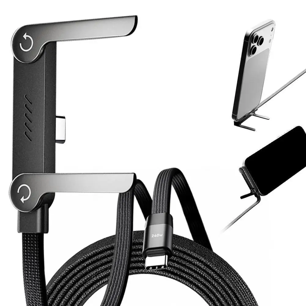Charging Cable With Integrated Stand Type-C To Type-C Fast Charge Cable With Built-in Phone Stand, Foldable Durable USB-C Cord