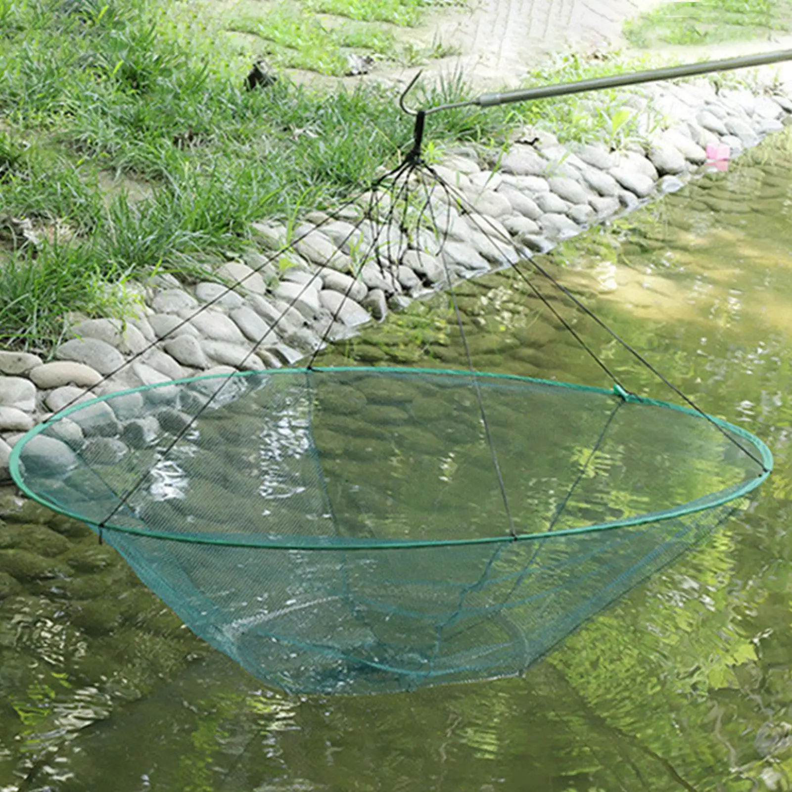Weichstahl-Rundnetz zum Angeln, großes rundes Handnetz im Brückenstil, robustes Fangnetz, verschleißfestes Fischfanggerät – Detail 4